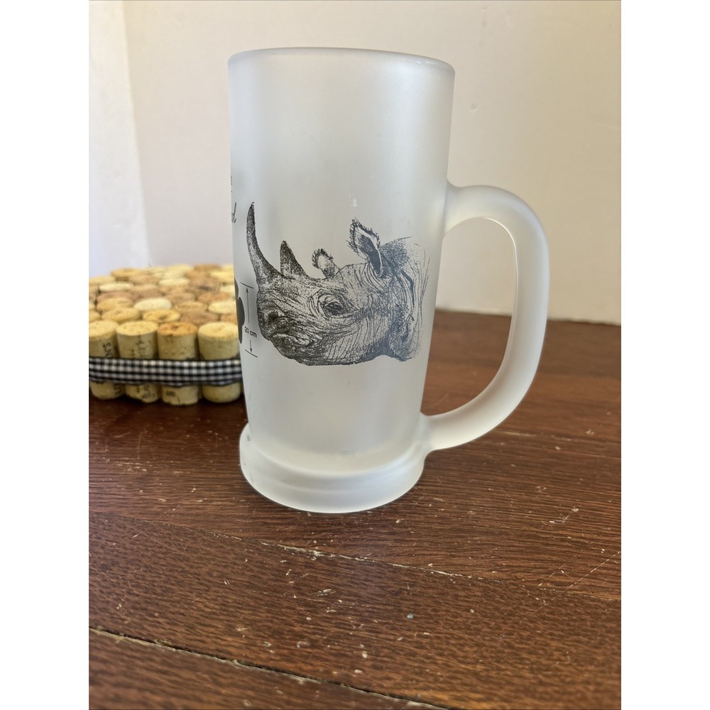 6" Frosted Beer Mug Rhinoceros Africa's Most Endangered Facts